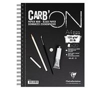 Clairefontaine 975043C Bloc Spiralé Carb'ON - 20 Feuilles Papier Dessin Noir A4 21x29,7 cm 120g - Idéal pour le Dessin et le Croquis au Crayon ou au Marqueur Blanc