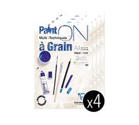 Clairefontaine 975049Cpack - Bloc Collé PaintON Multi-techniques - 20 Feuilles Papier Dessin Multi-techniques au Grain Prononcé - Blanc - A4 21x29,7 cm 250g - Paquet de 4 Blocs