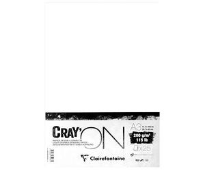 Clairefontaine 975068C Rame de Papier Cray'ON - 25 Feuilles Papier Dessin Blanc au Grain Fin - A3 29,7x42 cm 200g - Idéal pour le Dessin et le Croquis au Crayon
