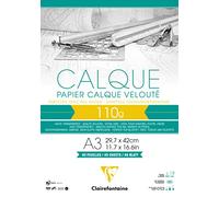 Clairefontaine 975107C Bloc Collé Papier Calque - 40 Feuilles Papier Calque Hautement Transparent - A3 29,7x42 cm 110g - Idéal pour le Dessin Technique