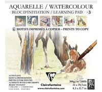Clairefontaine 975147C Bloc Collé Aquarelle Prédessiné n°3 - 12 Feuilles Papier Aquarelle Blanc Grain Fin - 6 Feuilles Prédessinées et 6 Feuilles Vierges - 21x21 cm 300g