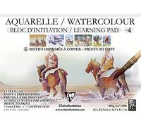 Clairefontaine Bloc collé aquarelle n°4 – 12 feuilles A4 300 g grain fin (6 prédessinées, 6 vierges)