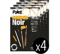 Clairefontaine 975168Cpack Bloc Collé PaintON Multi-techniques - 20 Feuilles Papier Dessin Multi-techniques au Grain Légèrement Rugeux - Noir - A5 14,8x21 cm 250g - Paquet de 4 Blocs