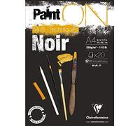 Clairefontaine Bloc collé PaintON Multi-techniques 20 feuilles A4 250 g Noir grain légèrement rugueux
