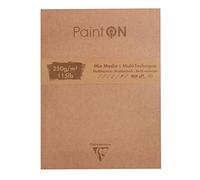 Clairefontaine 975172C - Un bloc encollé en-tête de papier dessin Paint'On 50 feuilles avec un bord frangé 22,9x30,5 cm 250g, couleurs assorties et couverture kraft