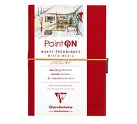 Clairefontaine 975181C - Un carnet cousu de papier dessin Paint'On 64 pages blanches 14,8x21 cm 250g, fermeture élastique, couverture souple Rouge