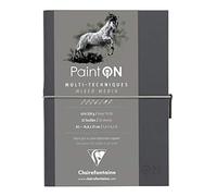Clairefontaine 975184C - Un carnet cousu de papier dessin Paint'On 64 pages grises 14,8x21 cm 250g, fermeture élastique, couverture souple grise