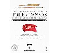 Clairefontaine 975223C - Un bloc encollé de 10 toiles prêtes à peindre 30x40 cm 345g, Blanc Fleur de Lys