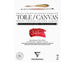 Clairefontaine 975224C - Un bloc encollé de 10 toiles prêtes à peindre 36x48 cm 345g, Blanc Fleur de Lys