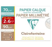 Clairefontaine 97528C - Pochette Dessin Scolaire - 6 Feuilles Papier Vélin Millimétré - A4 21x29,7 cm 90g et 6 Feuilles Papier Calque - A4 21x29,7 cm 70g - Idéal pour les Travaux Géométriques