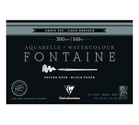 Clairefontaine 975300C - Un bloc encollé 4 côtés de papier dessin Fontaine 20 feuilles grain fin 10x15 cm 300g, Noir