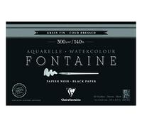 Clairefontaine 975301C - Un bloc encollé 4 côtés de papier dessin Fontaine 20 feuilles grain fin 14x21,6 cm 300g, Noir