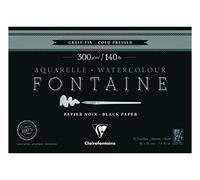 Clairefontaine 975302C - Un bloc encollé 4 côtés de papier dessin Fontaine 20 feuilles grain fin 18x26 cm 300g, Noir