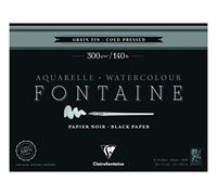 Clairefontaine 975305C - Un bloc encollé 4 côtés de papier dessin Fontaine 20 feuilles grain fin 30x40 cm 300g, Noir