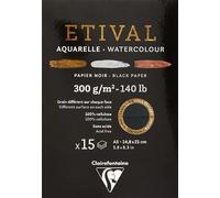 Clairefontaine 975317C - Un bloc encollé 1 côté de papier dessin Etival 15 feuilles 14,8x21 cm 300g double grains (recto grain fin et verso grain torchon), Noir