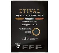 Clairefontaine 975321C - Un bloc encollé 1 côté de papier dessin Etival 15 feuilles 59,4x84 cm 300g double grains (recto grain fin et verso grain torchon), Noir