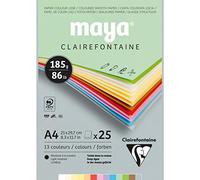 Clairefontaine 975334C Bloc Encollé Papier Dessin Maya - 25 Feuilles Papier Dessin Lisse Couleurs Pastel Assorties - A4 21x29,7 cm 185g - Idéal pour les Activités Créatives