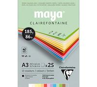 Clairefontaine 975335C Bloc Encollé Papier Dessin Maya - 25 Feuilles Papier Dessin Lisse Couleurs Pastel Assorties - A3 29,7x42 cm 185g - Idéal pour les Activités Créatives