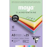 Clairefontaine 975337C Bloc Encollé Papier Dessin Maya - 25 Feuilles Papier Dessin Lisse Couleurs Pastel Assorties - A3 29,7x42 cm 270g - Idéal pour les Activités Créatives