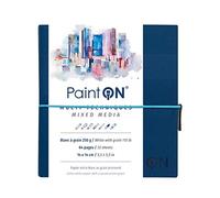 Clairefontaine 975431C - Un carnet cousu de papier dessin Paint'On 64 pages blanches à grain 14x14 cm 250g, fermeture élastique, couverture souple bleue