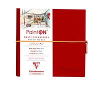 Clairefontaine 975435C - Un carnet cousu de papier dessin Paint'On 64 pages blanches 19x19 cm 250g, fermeture élastique, couverture souple rouge