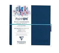 Clairefontaine 975436C - Un carnet cousu de papier dessin Paint'On 64 pages blanches à grain 19x19 cm 250g, fermeture élastique, couverture souple bleue