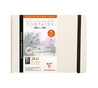 Clairefontaine 975441C - Un carnet cousu de papier dessin Fontaine blanc satiné 24 pages 21x14,8 cm 300g + 8 cartes postales pré-imprimées