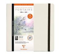 Clairefontaine 975443C - Un carnet cousu de papier dessin Fontaine blanc satiné 24 pages 21x21 cm 300g + 12 cartes postales pré-imprimées