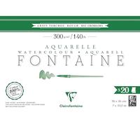Clairefontaine 975505C Bloc Encollé 4 Côtés Fontaine - 20 Feuilles Papier Aquarelle Blanc 100% Coton Grain Torchon Qualité Professionnelle 18x26 cm 300g