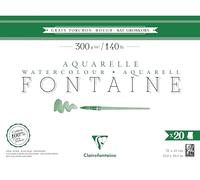 Clairefontaine 975508C Bloc Encollé 4 Côtés Fontaine - 20 Feuilles Papier Aquarelle Blanc 100% Coton Grain Torchon Qualité Professionnelle 31x41 cm 300g