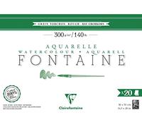 Clairefontaine 975509C Bloc Encollé 4 Côtés Fontaine - 20 Feuilles Papier Aquarelle Blanc 100% Coton Grain Torchon Qualité Professionnelle 36x51 cm 300g