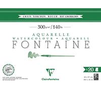 Clairefontaine 975510C Bloc Encollé 4 Côtés Fontaine - 20 Feuilles Papier Aquarelle Blanc 100% Coton Grain Torchon Qualité Professionnelle 46x61 cm 300g