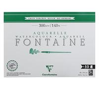 Clairefontaine 975515C Bloc Encollé 1 Côté Fontaine - 10 Feuilles Papier Aquarelle Blanc 100% Coton Grain Torchon Qualité Professionnelle 26x36 cm 300g