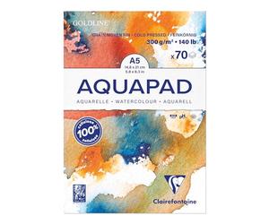 Clairefontaine 975720Cpack - Bloc Encollé Goldline Aquapad - 70 Feuilles Papier Aquarelle Blanc Grain Moyen Fin A5 14,8x21 cm 300g - Idéal pour la Technique Humide - Paquet de 3 Blocs