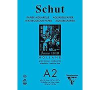 Clairefontaine 975736C - Un bloc encollé de papier dessin Aquarelle Petit grain blanc naturel 20 feuilles 42x59,4 cm 250g (grain moyen fin)