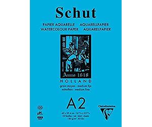 Clairefontaine 975736C - Un bloc encollé de papier dessin Aquarelle Petit grain blanc naturel 20 feuilles 42x59,4 cm 250g (grain moyen fin)