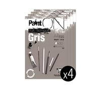 Clairefontaine 975809Cpack - Bloc Collé PaintON Multi-techniques - 30 Feuilles Papier Dessin Multi-techniques au Grain Légèrement Rugueux - Gris - A4 21x29,7 cm 250g - Paquet de 4 Blocs