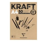 Clairefontaine 975815C Bloc Encollé Papier Kraft - 50 Feuilles Papier Kraft Vergé Brun A4 21x29,7 cm 120g - Papier Double Face pour le Croquis et le Dessin