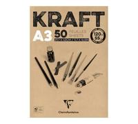 Clairefontaine 975816C Bloc Encollé Papier Kraft - 50 Feuilles Papier Kraft Vergé Brun A3 29,7x42 cm 120g - Papier Double Face pour le Croquis et le Dessin