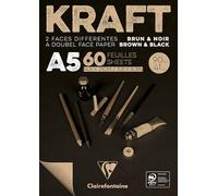 Clairefontaine 975817C Bloc Encollé Papier Kraft Bicolor - 60 Feuilles Papier Kraft Brun et Noir A5 14,8x21 cm 90g - Papier Double Face pour le Croquis et le Dessin