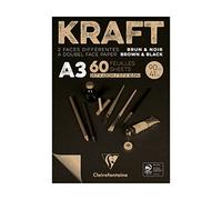Clairefontaine 975819C Bloc Encollé Papier Kraft Bicolor - 60 Feuilles Papier Kraft Brun et Noir A3 29,7x42 cm 90g - Papier Double Face pour le Croquis et le Dessin