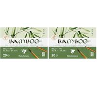 Clairefontaine 975911C - Bloc Encollé 2 Côtés Bamboo - 20 Feuilles Papier 100% Bambou Aquarelle Blanc Naturel 100% végan - Grain Finement Marqué Qualité Professionnelle 10x15 cm 250g (Lot de 2)