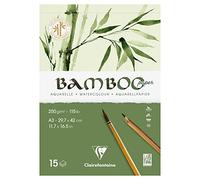 Clairefontaine 975920C - Bloc Encollé 1 Côté Bamboo - 15 Feuilles Papier 100% Bambou Aquarelle Blanc Naturel 100% végan - Grain Finement Marqué Qualité Professionnelle A3 29,7x42 cm 250g