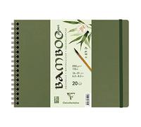 Clairefontaine 975929C - Carnet Spiralé Bamboo - 20 Feuilles Papier 100% Bambou Aquarelle Blanc Naturel 100% végan - Grain Finement Marqué Qualité Professionnelle 21x16 cm 250g