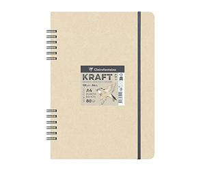 Clairefontaine 975941C - Carnet Spiralé Papier Kraft - 80 Feuilles Papier Kraft Non-Vergé Brun A4 21x29,7 cm 115g - Fermeture Élastique, Couverture Souple en Carte Kraft