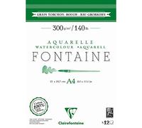 Clairefontaine 975949C - Bloc Encollé 2 Côtés Fontaine - 12 Feuilles Papier Aquarelle Blanc 100% Coton Grain Torchon Qualité Professionnelle A4 21x29,7 cm 300g