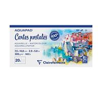 Clairefontaine 975953C - Bloc Encollé Cartes Postales Aquapad - 20 Feuilles Papier Aquarelle Blanc Grain Moyen Fin 7,5x14,8 cm 300g - Idéal pour les Artistes Globe-trotteurs