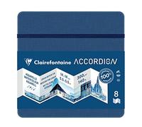 Clairefontaine 975970C - Carnet de Voyage Accordion - 8 Pages Papier Aquarelle Blanc Grain Moyen Fin 14x14 cm 300g - Idéal pour les Artistes Globe-trotteurs