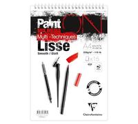 Clairefontaine 976007C Bloc Spiralé Micro-Perforé PaintON Lisse A4 21x29,7 cm 250g - 15 Feuilles Papier Dessin Multi-techniques à la Surface Lisse - Blanc