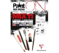 Clairefontaine 976009C - Bloc Collé PaintON MIX11 Multi-techniques A6 10,5x14,8 cm 250g - 27 Feuilles Papier Dessin Multi-techniques - Assorti de 11 Papiers Multi-techniques